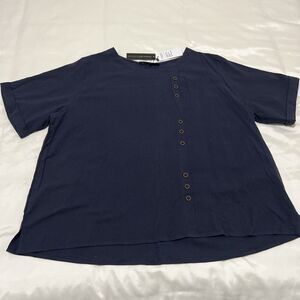 NWT Zanzea 5XL Short Sleeve Button Detail Shirt Blouse Navy Blue Nautical Prep